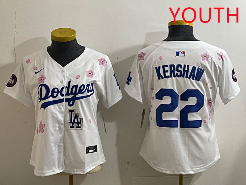 Youth Los Angeles Dodgers #22 Kershaw White Sakura Edition 2025 Nike MLB Jersey style 9